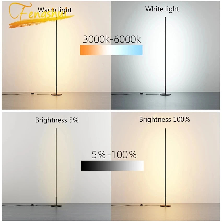 Nordic Dimmable Led Floor Lamps Indoor Lighting Living Room Bedroom Decoration Minimalism Standing Lamps Aluminum Floor Lights